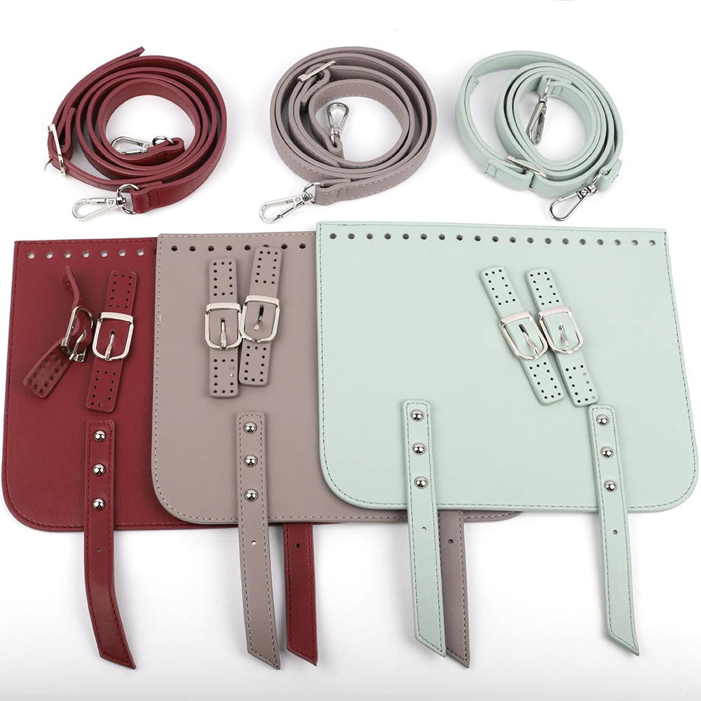 3pcs Leather Bag Set Crochet Shoulder Bag Cover With Holes Adjustable Bag Strap For DIY Women Handbag Accessories
