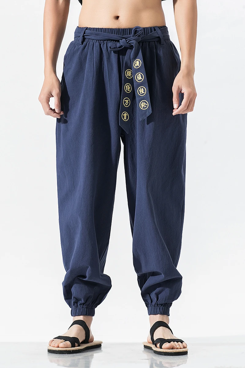 Japanese Kimono Pants Embroidered Loose Harajuku Casual Men Trousers Yukata Style Harem Costume