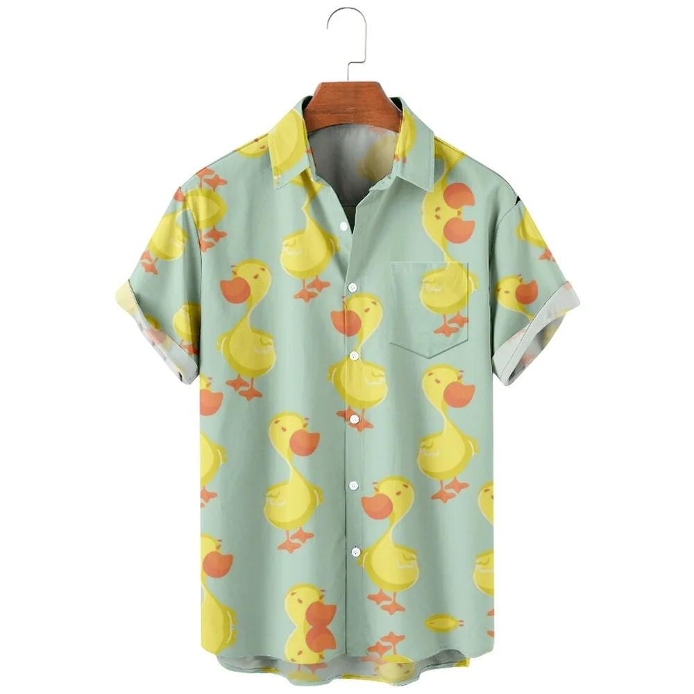 2022 New Cute Little Yellow Duck Men's Casual Shirt Breathable Short Sleeve Top Hawaiian Fashion Lapel Single Button Shirt Duck детское велокресло bellelli little duck relax на подседельную трубу multifix с регулируемым угол наклона до 7лет 22кг