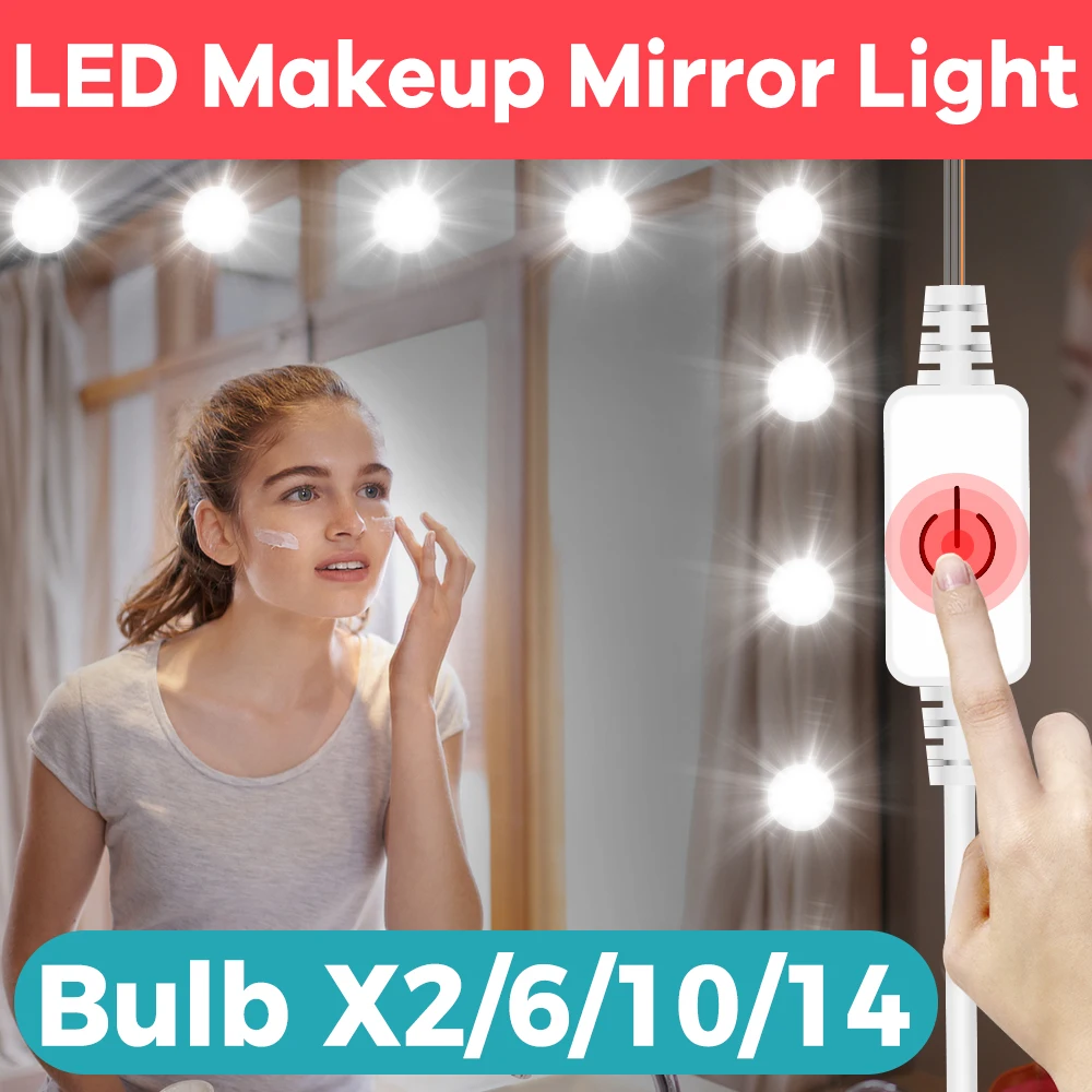Lampe de maquillage LED USB 5 V à intensité variable pour femme, éclairage de vanité, miroir de chambre Hollywood, lampe de remplissage pour coiffeuse_voghion.com