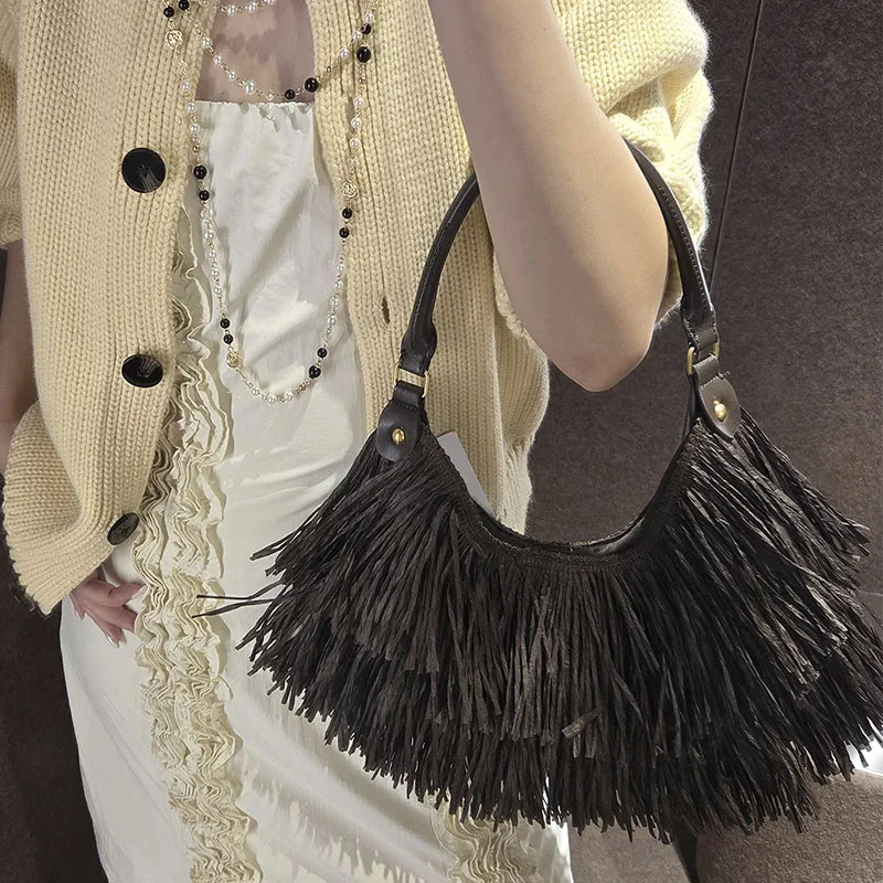 Borsa Vintage Bohémien con Nappe, Tessuta a Mano, Leggera e Traspirante, Grande Capacità, Borsa Tote con Manico Corto, Borsa da Spiaggia in Paglia per Vacanze - immagine 6