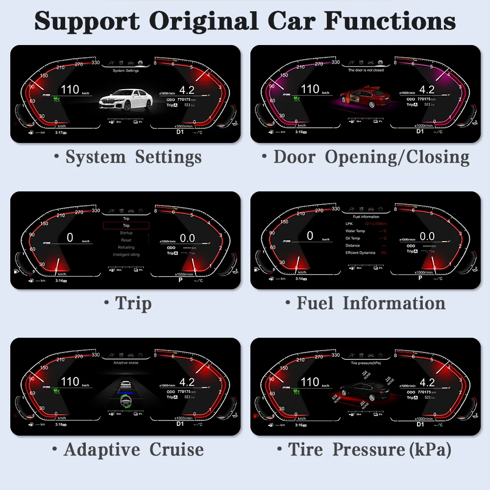 AUTOTOP 11-Zoll-LCD-Digitalcluster-Tachometer für BMW 1er E81 E82 E87 E88 2006–2015. Instrumententafel mit Linux-System-Dash – Detail 7