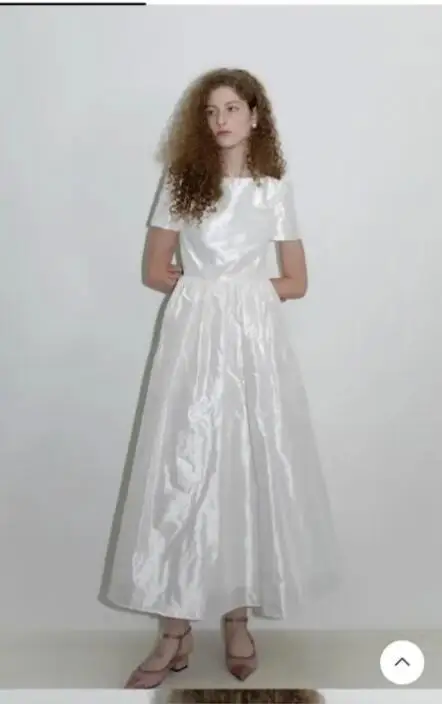 OLOEY Simple A Line Taffeta Wedding Dresses Korea Photoshoot Short Sleeves Bateau Neck Ankle Length Bridal Gowns Formal Party 2