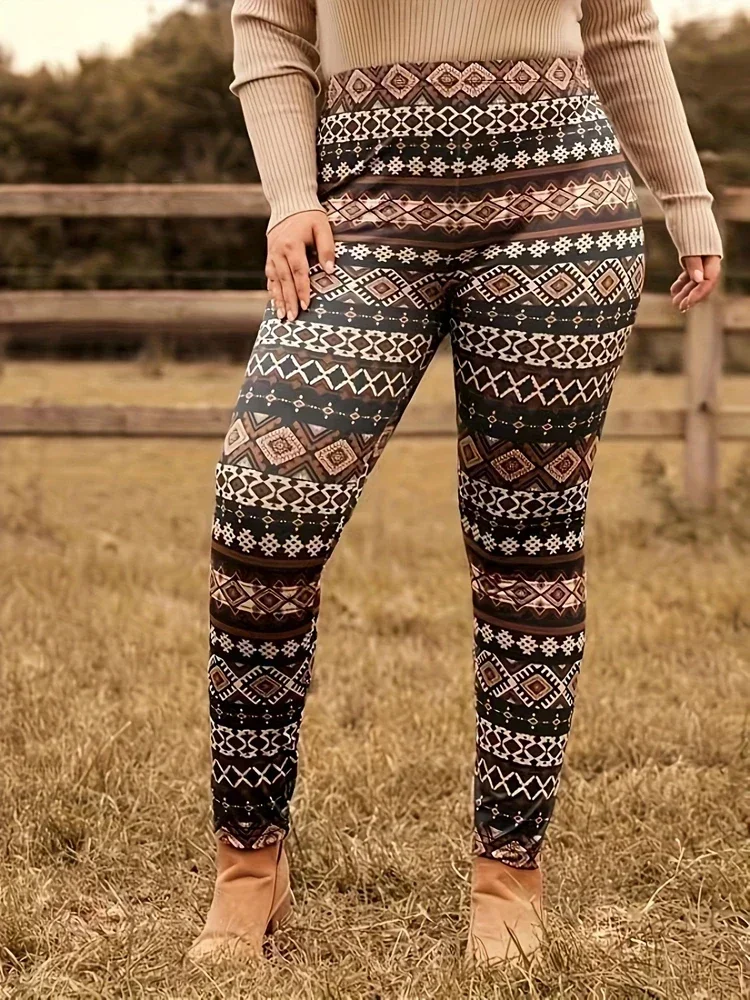 سراويل يوجا مرنة فضفاضة للنساء ، نمط هندسي مطبوع ، بنطلون ضيق ، موضة غير رسمية ، مقاس كبير ، 1XL-5XL