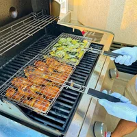 Support de barbecue pliable en acier inoxydable, panier de gril épais pour poulet avec grande capacité et poignée 4