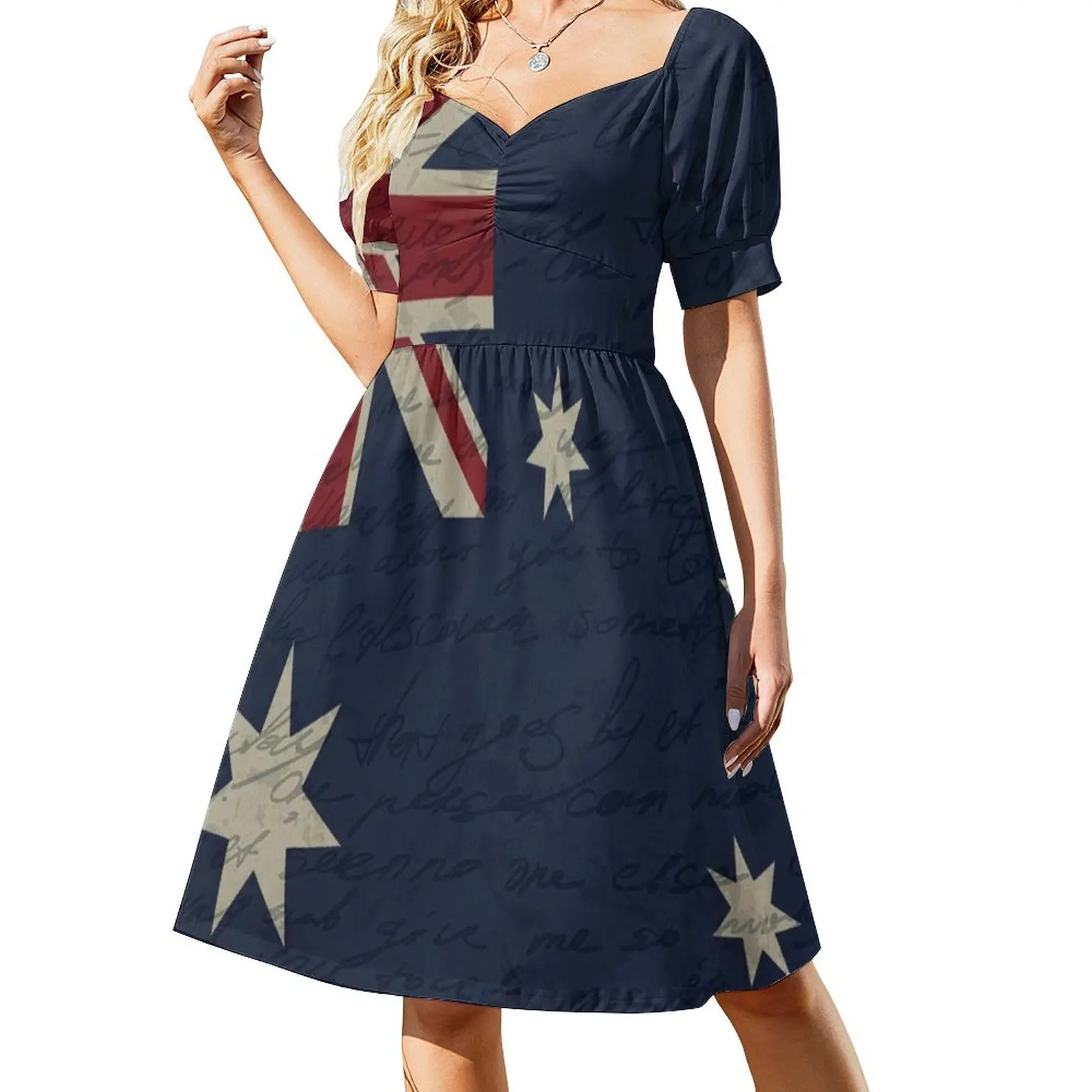 thumbnail image 1 of Vestido vintage de manga corta con bandera australiana, ropa de mujer, vestidos de noche de lujo ., 1 of 7