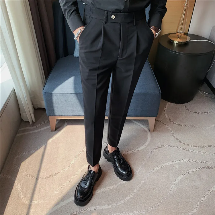 negócios casuais calças masculinas sólido ajuste calças