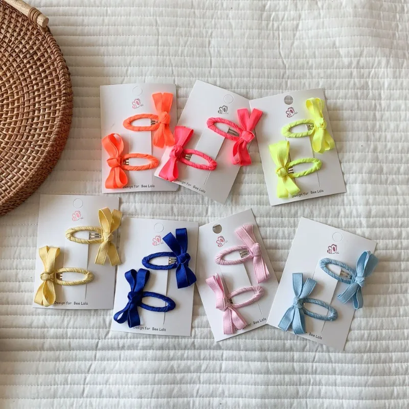 2pcs Korean New Spring and Summer Candy Color Bow Children's BB Clip Flow Sea Clip Side Clip Hair Accessories