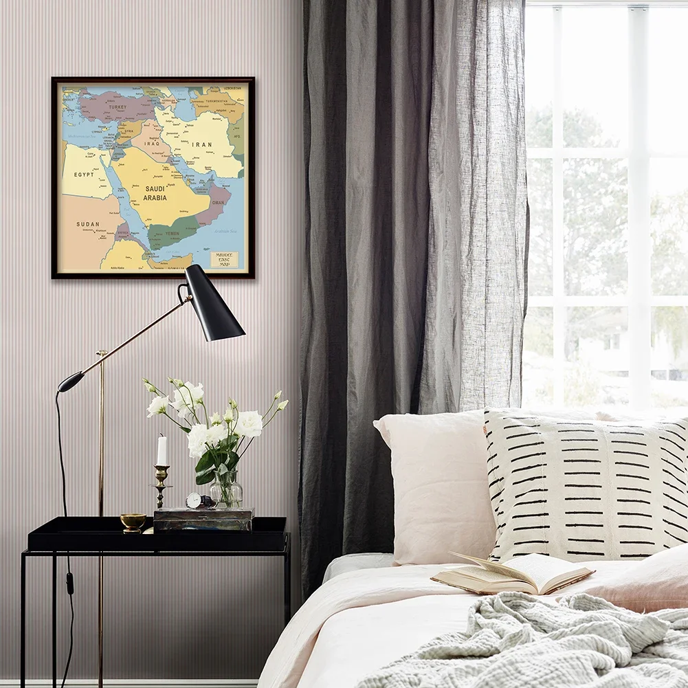 60*60cm Map Of Middle East Political distribution Map Wall Art Poster Canvas Painting Home Decoration Travel School Supplies