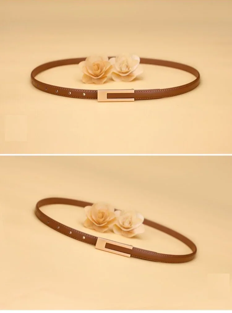 Koreanische Modische PU Leder Dünne Taille Strap Gürtel für Frauen Metall Zubehör Grundlegende Casual Poröse Einstellbare Mode Gürtel – Detail 4