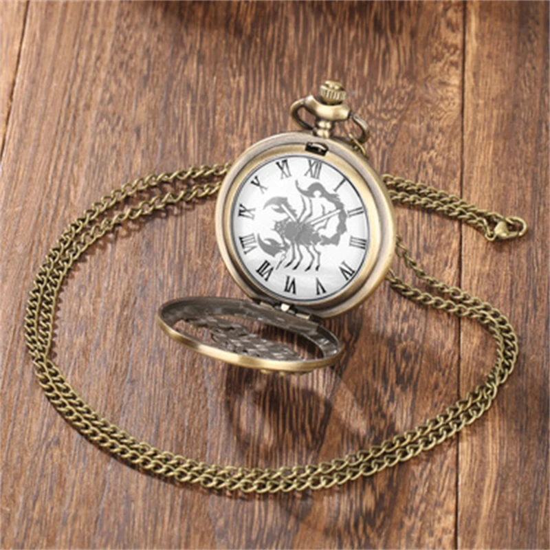 Scorpion Carved Retro Roman Numerals Unisex Quartz Pocket