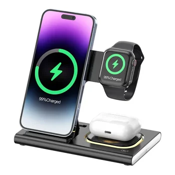 3 in 1 Wireless Charger Stand Pad For iPhone 15 14 13 12 Samsung S23 S22 Galaxy Watch 5 4 Active Buds Fast Charging Dock Station 1