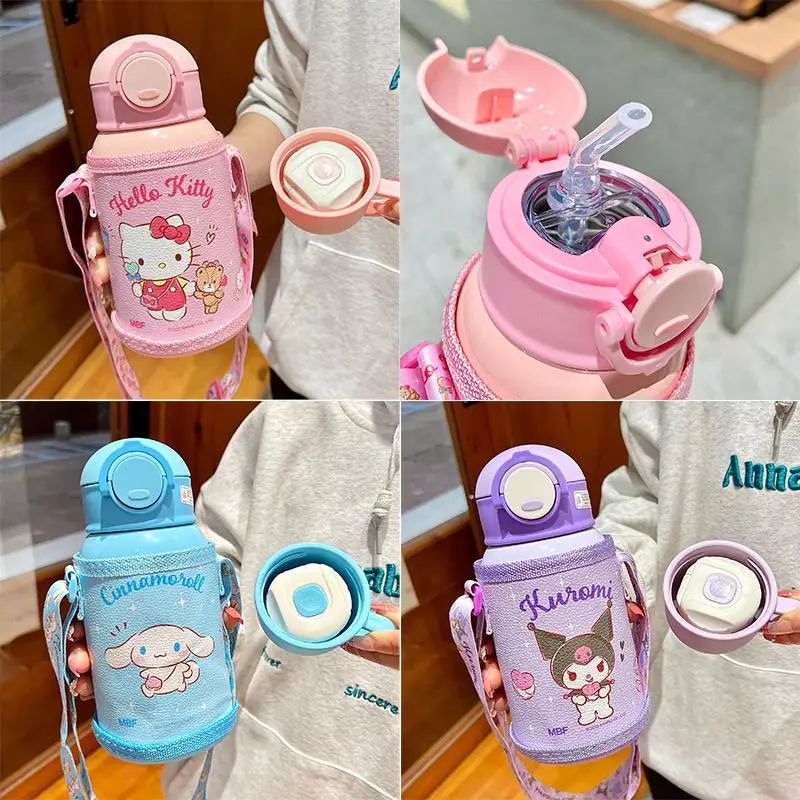 

500Ml Kawaii Sanrios Cartoon Insulation Cup Hello Kittys Kuromi Cinnamoroll High Capacity Girl Heart Student Portable Straw Cup