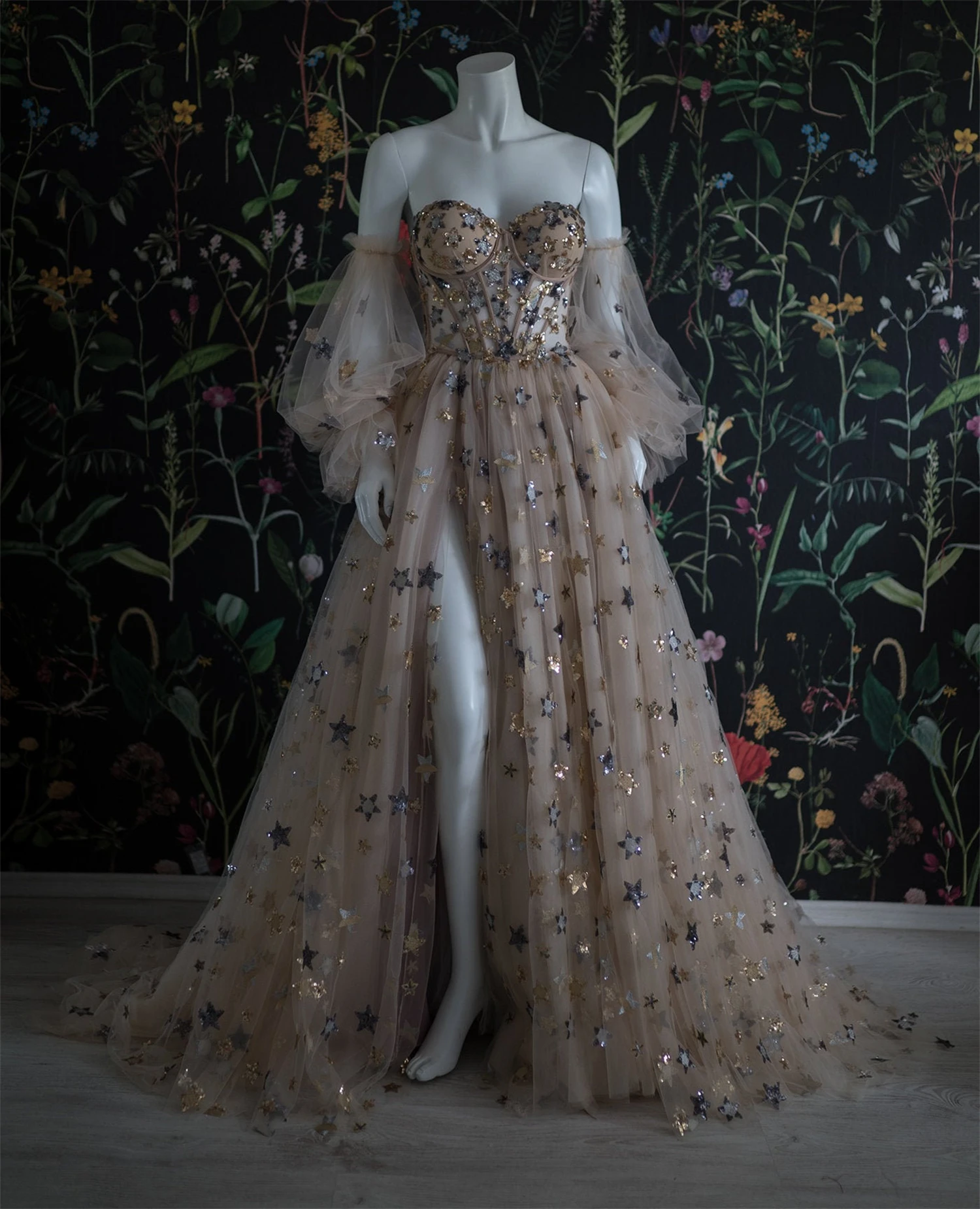 gold star mesh dress Ball Gowns Star Mesh Dresses Party Wedding Evening Gown Graduate Dress