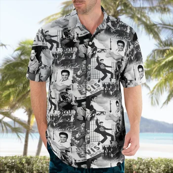 New d the king elvis presley hawaiian shirt men summer short sleeved shirts men s