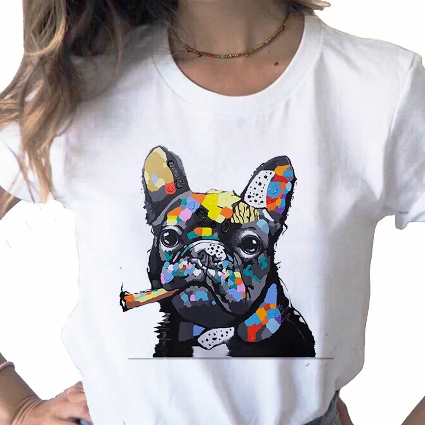 

2022 Summer French Bulldog Printed T shirt Women Cute Cartoon T shirt Pit Bull Tshirt Top Female Frances German Shepherd T shirt