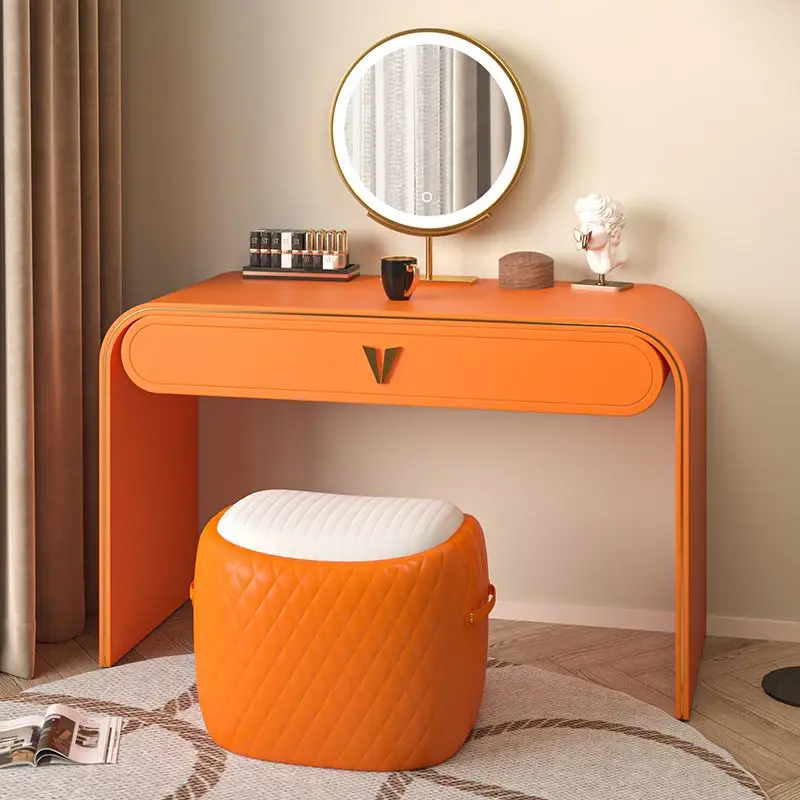 

Modern Simple Advanced Sense Storage Cabinet Bedroom With Stool Makeup Table LED Mirros Dresser Italian Minimalist Table