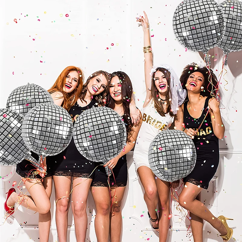 

5pcs 22inch Disco Balloons for 70s Disco Party Decorations 4D Round Sphere Metallic Disco Ball Balloons Birthday Wedding Decor