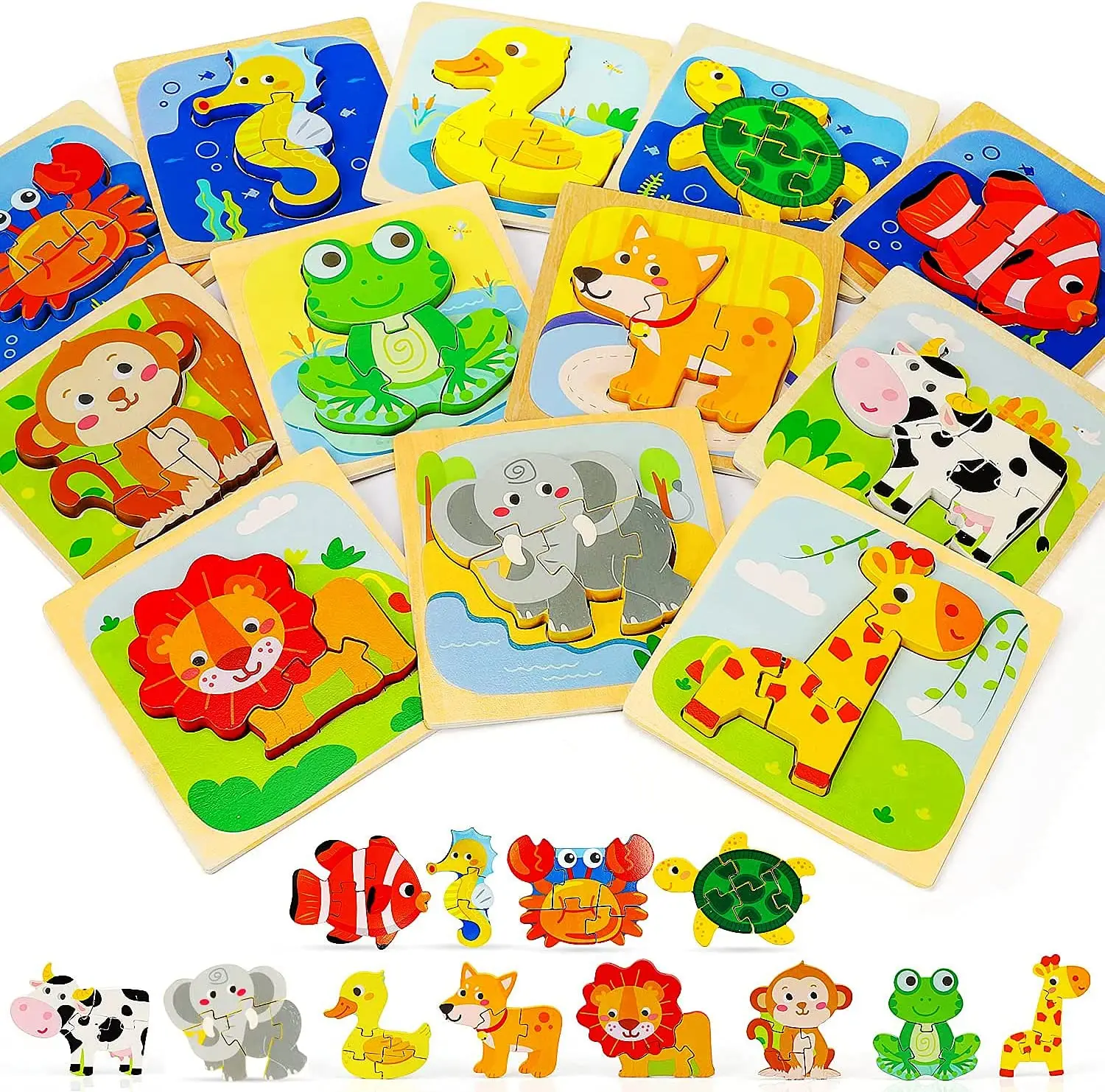 

Animal Shape Puzzle Montessori Preschool Educational Learning Toys Wooden Puzzles 1-3 Toddler Toys Christmas Birthday Gifts