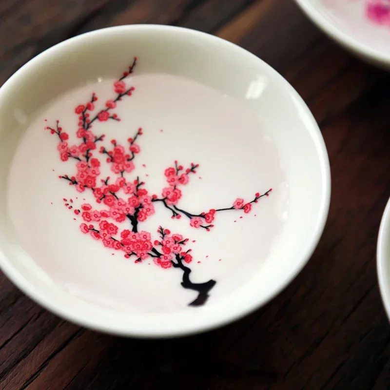 Japanese Magic Sakura Cup Cold Temperature Color Changing Flower display Sake Cup Ceramic Kung fu Tea Tea Bowl ceramic coffee cup set