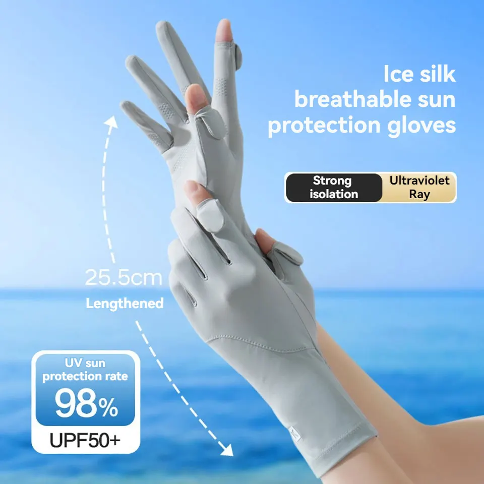 GTUBIKE Sun Protection Gloves Summer Anti-slip Lengthen Wrist Guard Touch Screen Ice Silk Riding Exposed Two Finger Glove Women