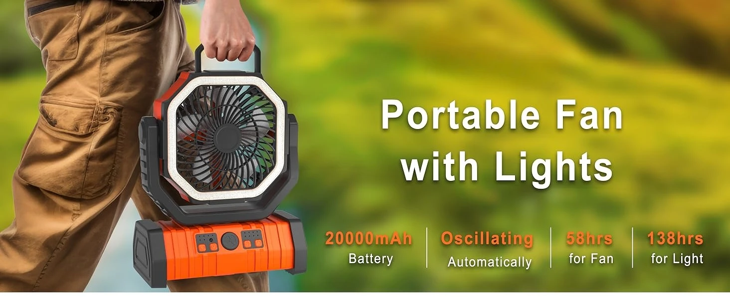 ADUST camping fan battert rechargeable