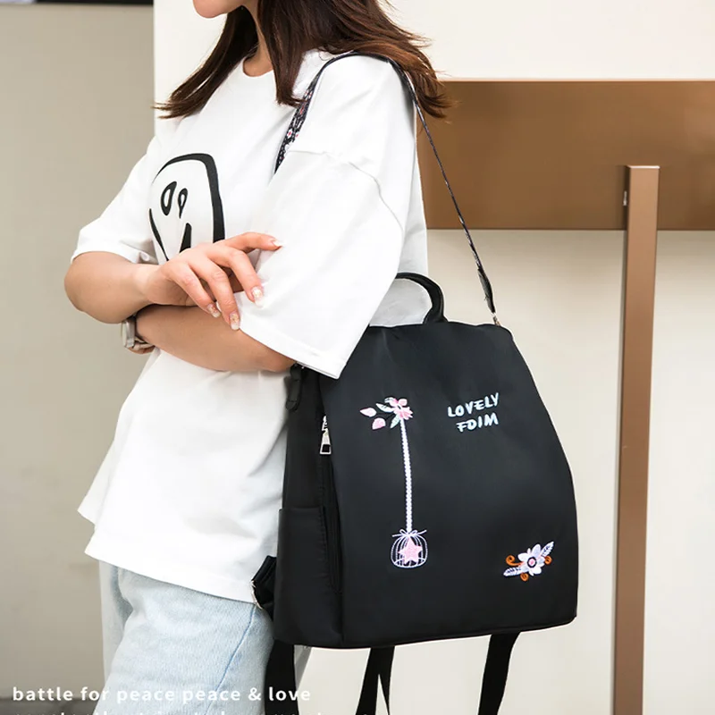 New Flower Embroidery Women's Fashion Backpacks Nylon Multiple Pockets Travel Backpack For Women Daily Travel