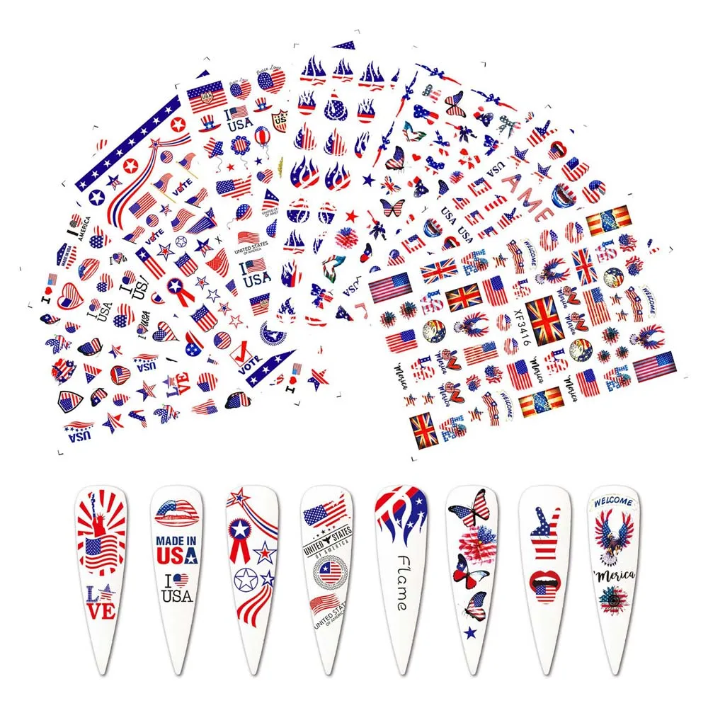 1Pcs Mexico USA Flag Nail Art Stickers American Independence Day National Mexican Butterfly Heart Flame Series Nail Decal Slider 3