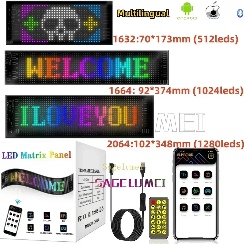 Car Truck Devil's Eye Signs Light Multilingual Car LED Matrix Pixel Panel Scrolling Advertising 5V USB Smart App Remote Control 5