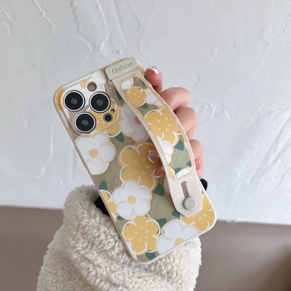 iphone 13 pro max case clear Cute Cartoon Flower Daisy Wrist band Holder Phone Case For iphone 11 12 13 pro max SE 202 X Xs XR 7 8 plus Square Silicone cover iphone 13 pro max wallet case