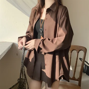 AOSSVIAO النساء قمصان أنيقة 2025 الخريف جديد طويل الأكمام فضفاضة قميص للسيدات بولو مكتب ارتداء زر بلوزة حريمي الصلبة القمم 2