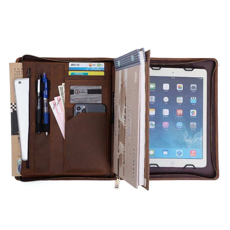 

Crazy Horse Leather Laptop Bag Clutch Protective Case Multifunctional Vintage Genuine Leather iPad Protective Case Pen Slot Mode