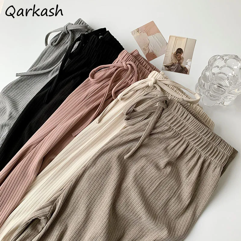 

Wide Leg Pants Women Casual Solid Thin Summer Soft Sweet Drawstring Lovely Vintage Elegant High Waist Fashion Korean Chic Bottom