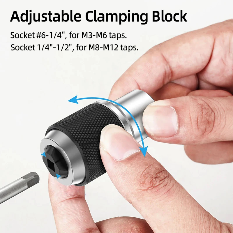 M3-M12 Screw Tap Socket 3/8” Square Drive Adjustable Jaws Extractor Tool Socket Adapter Taps Reamer Screw Extractor 2