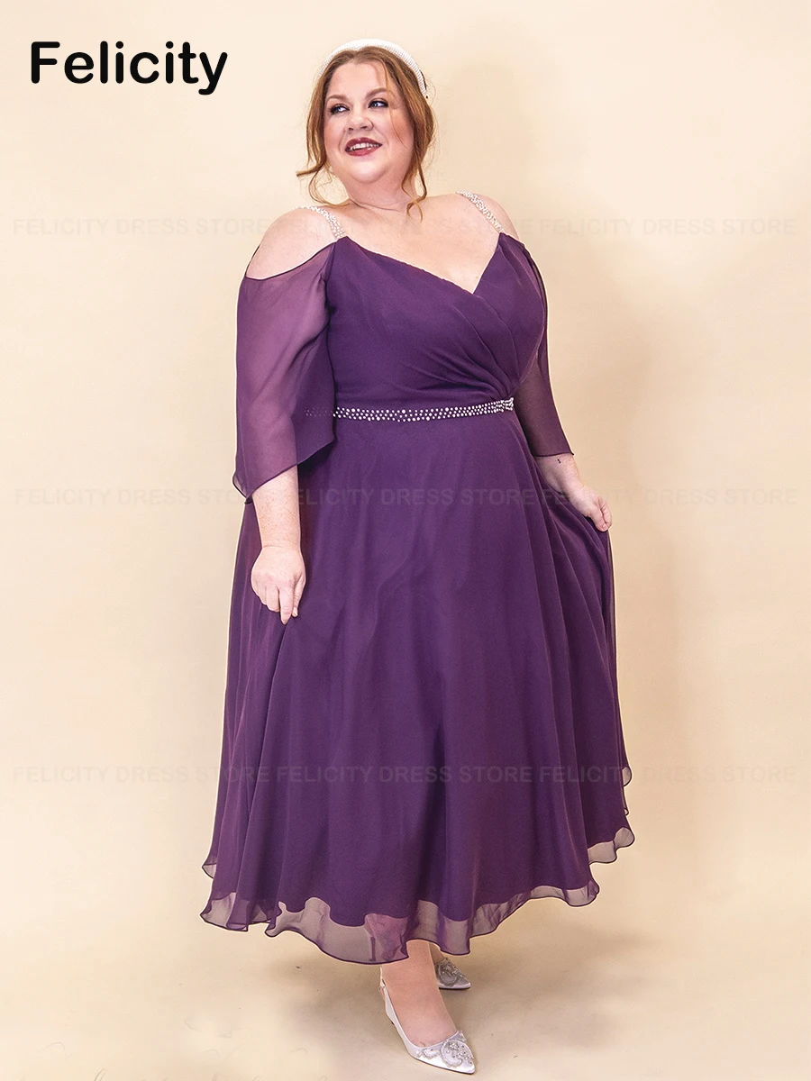 

Simple Plus Size Mother of the Bride Dress 2023 A-Line V-Neck Wedding Guest Dresses Chiffon Pleated Beading Formal Occasion Gown