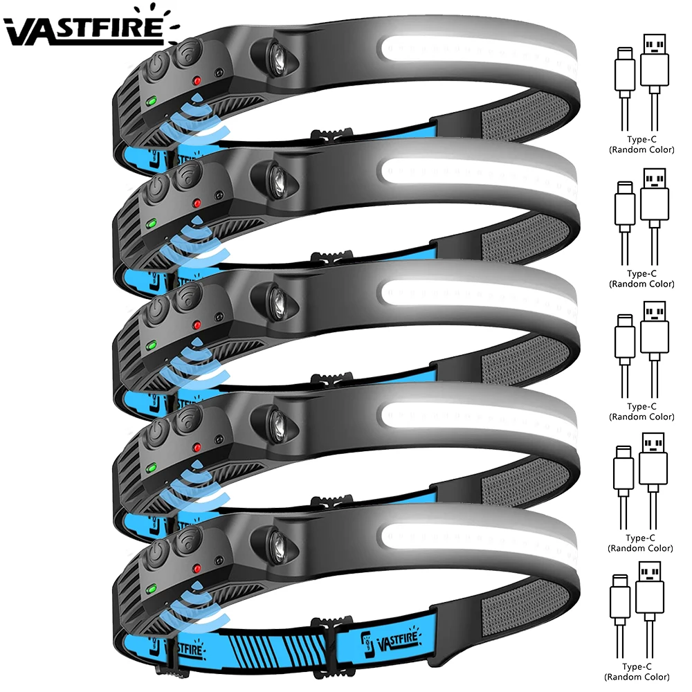 VASTFIRE LED Headlamp Sensor, USB Rechargeable Built In Battery Super Bright Work Headlight