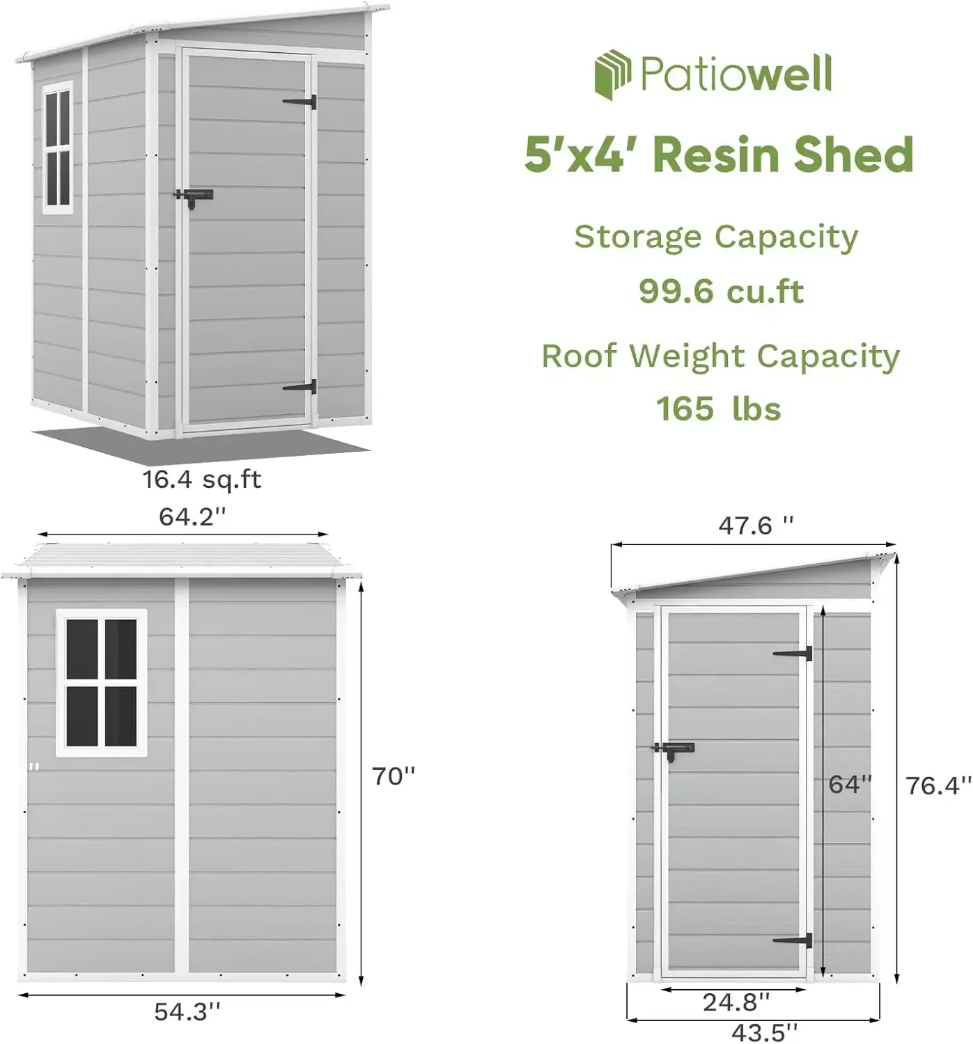 5x4 FT Outdoor Storage Shed, Resin Storage Shed with Floor & Lockable & Window Door for Patio Furniture,Garden Tools and Bicycle 6