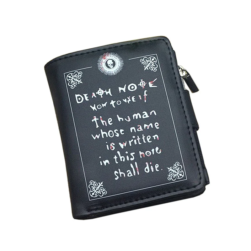 Death Note L Lawliet Black PU Leather Short Folding Wallet Coin Purse with Interior Zipper Pocket