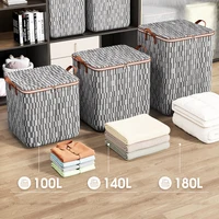 180L Storage Clothes Bins with Fabric Houndstooth Lids Container Organizers Saving Space Bags Quilt Wardrobe Bag Closet Handle 1