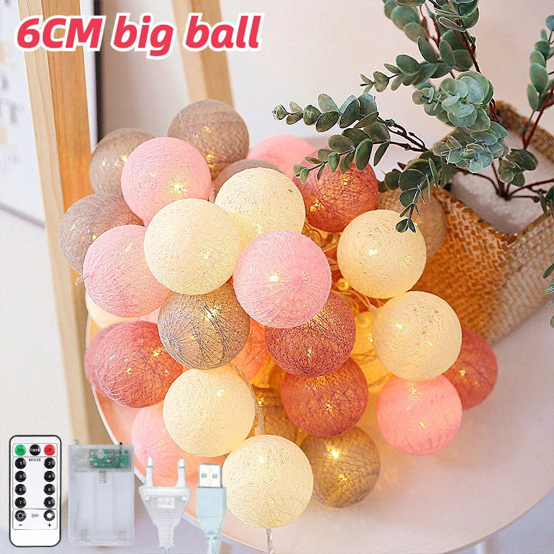 6CM Cotton Ball LED Garland Fairy String Lights Christmas Garden Night Lamp Chain Bedrooom Wedding Decoration Home Party Outdoor orange string lights