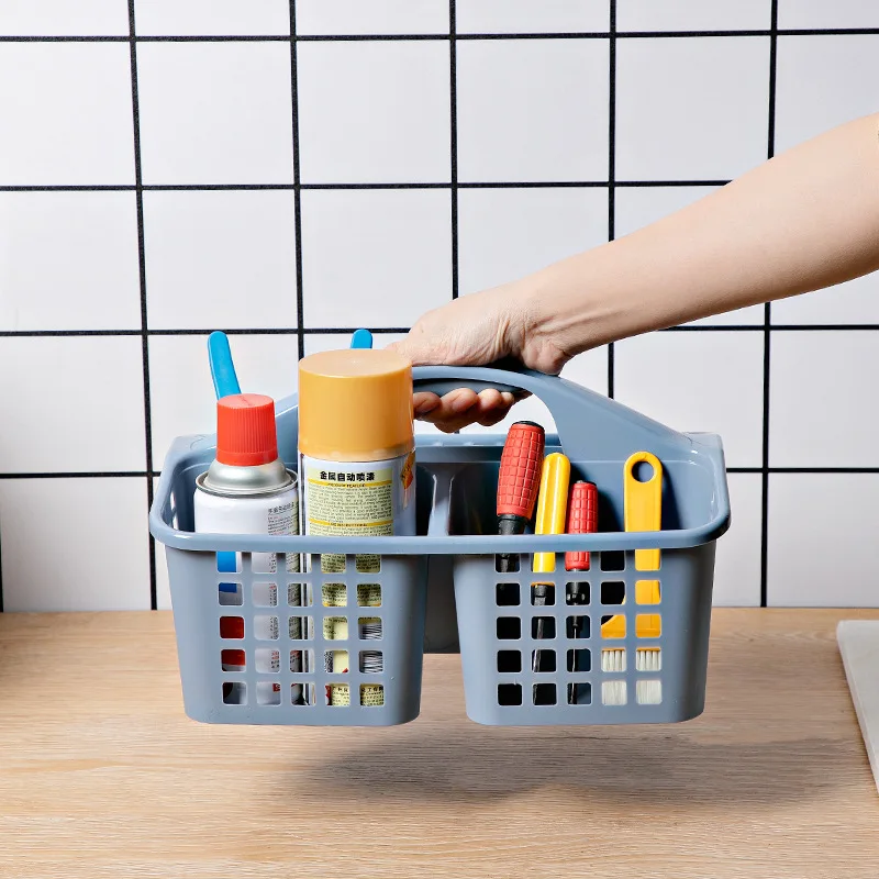 Plastic Shower Caddy Basket With Compartments Portable Divided Cleaning Supply Storage Organizer With Handle Dorm Bathroom