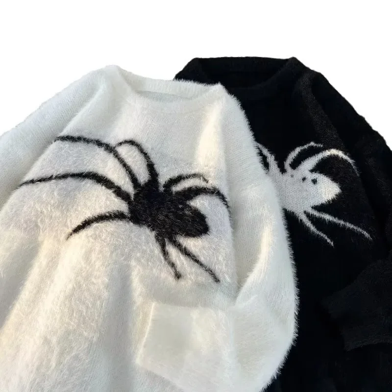 New Spider Pattern Couple Knitwear Sweater Men's Autumn and Winter American Round Neck Loose Casual Men's Couple Sweater