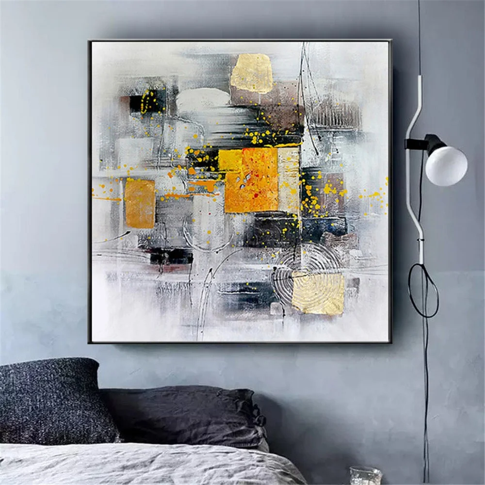 

Hand-Painted Oil Painting Decor Painting White Gray Hotel Mural Art Porch Living Room Hanging Painting Thick Oil Large Artwork