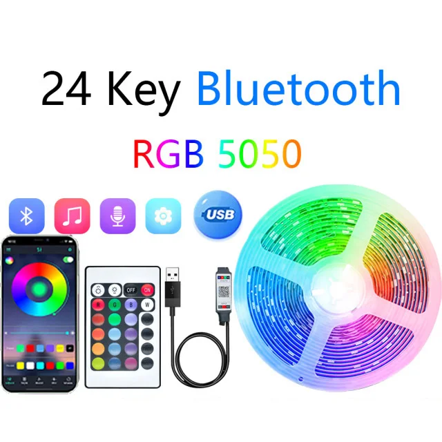 led strip remote Bluetooth LED Strip RGB5050 APP Control Color Change Tape for TV Backlight USB Strip Light with 24keys Bedroom Decoration DC5V dotless led strip lights LED Strips