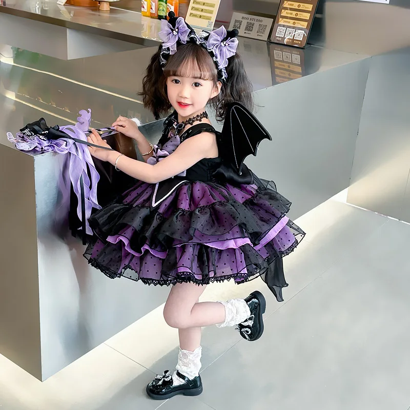 

Платье принцессы Sanrio для косплея Kuromi Lolita, лето 2024, Детский костюм, платье, пышная юбка, милый костюм для девочек на день рождения, милые подарки