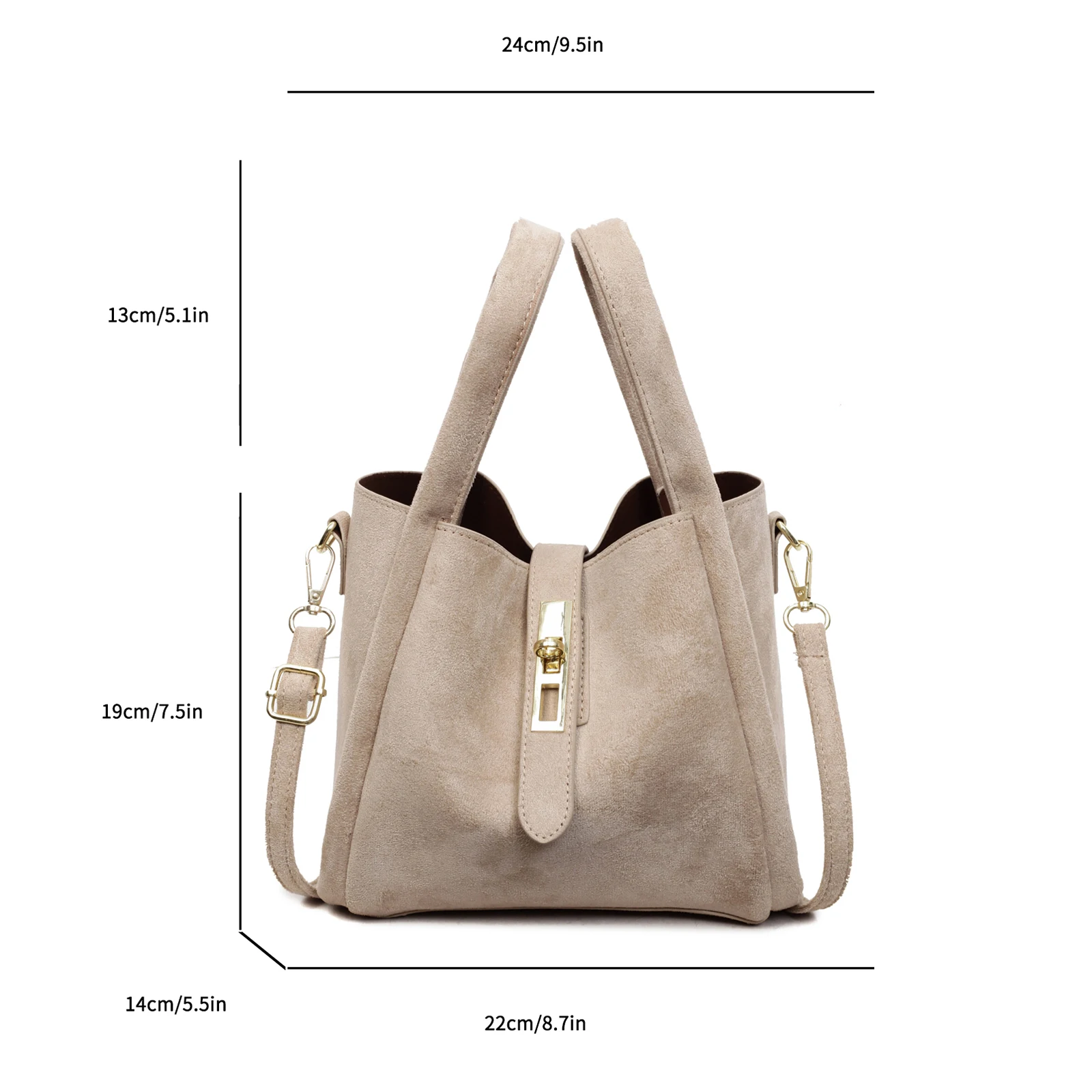 Faux Suede Bucket Bag Hasp Closure Top Handle Handbag Lightweight Storage Basket Solid Color for Women Travel Shopping