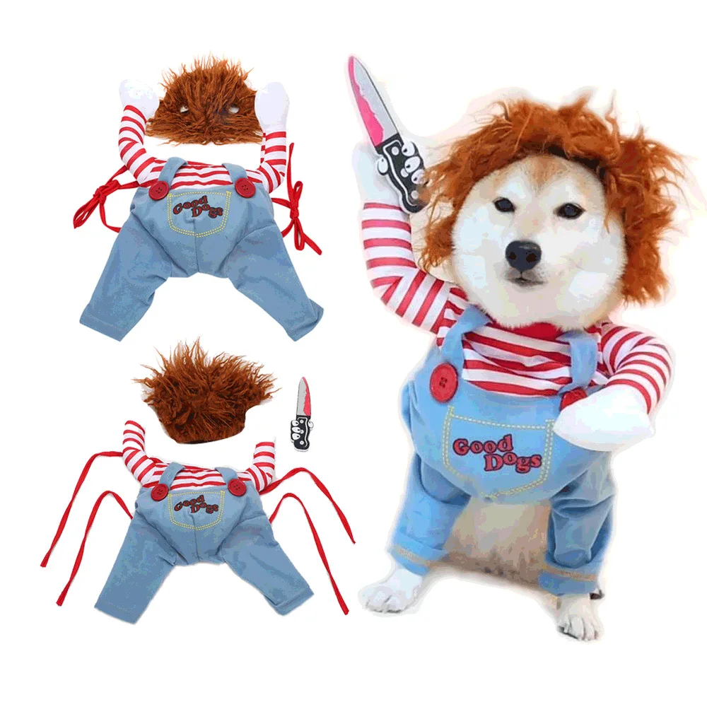 

Funny Dog Clothes Pet Cosplay Costume Halloween Comical Outfits Holding a Knife Set Pets Cat Dogs Festival Party Clothing