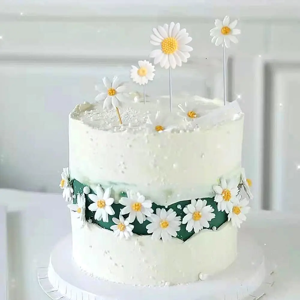 7 Stück Wildblumen-Gänseblümchen-Kuchendekorationen, Gänseblümchen-Blumen-Kuchenaufsatz, Hippie-Kuchen für Hochzeit, Geburtstag, Party, Babyparty – Detail 3