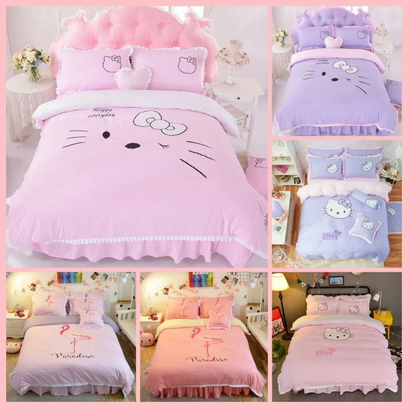 

Чехол hellokitty Sanrio kittycat kawaii мультяшная фигурка без наволочек одиночный/двойной/Королевский человек моющиеся хлопковые комплекты постельного белья