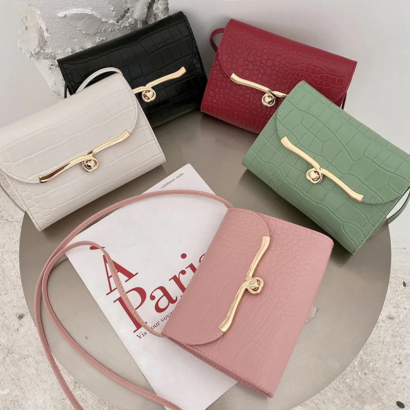2025 spring Korean Croc-Embossed Lock Closure Compact Bag Candy Colors Crossbody Shoulder Purse for Phone Essentials